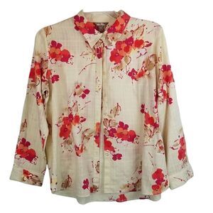 WHITE STAG CREAM AND ORANGE FLORAL LONG SLEEVE BLOUSE. SIZE XL (16-18).